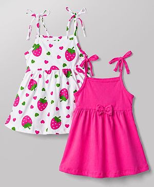 Babyhug Single Jersey Knit Sleeveless Strawberry & Hearts Printed Frocks Pack Of 2 - Multicolor