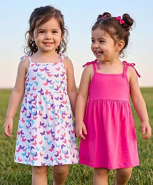 Babyhug Single Jersey Knit Sleeveless Fit & Flare Frock With Butterfly Print Pack of 2 - Multicolor