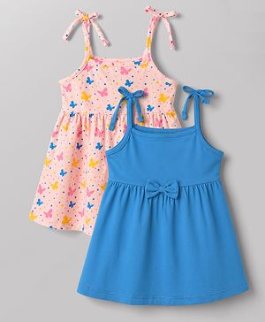 Babyhug Single Jersey Knit Sleeveless Butterfly & Polka Dots Printed Frocks Pack Of 2 - Multicolor