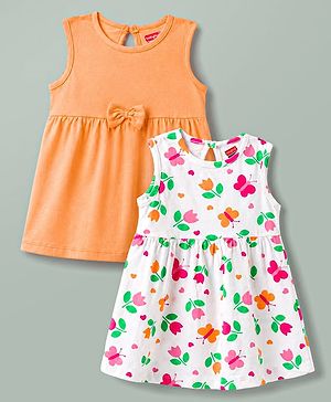 Babyhug Cotton Knit One Piece Dresses/Frocks Sleeveless Pack Of 2 Multi Color New Born