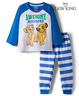 Babyhug Disney Single Jersey Knit Full Raglan Sleeves T-Shirt & Pyjama Night Suit with Lion King Graphics - Multicolor