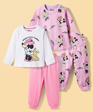 Babyhug Disney Single Jersey Knit Full Sleeves T-Shirt & Pyjama Night-Suit With Minnie Mouse Graphics Pack of 2 - Multicolor