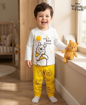 Babyhug Disney Single Jersey Knit Full Sleeves T-Shirt & Pyjama Night Suit With Winnie Graphics - White & Yellow