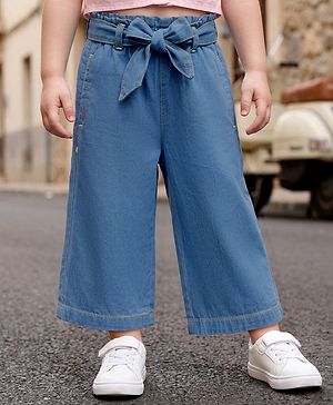 Babyhug Solid Color Denim Capri with Belt - Navy Blue