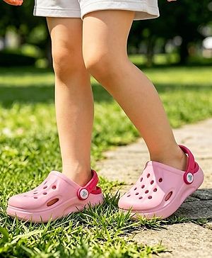 Pine Kids Back Strap Closure Solid Colour Clogs - Pink