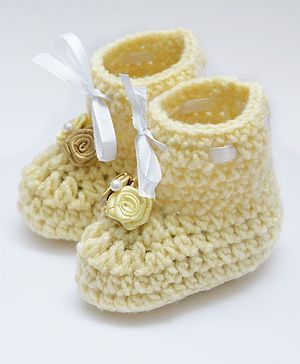 Love Crochet Art Handmade Knit Booties - Beige