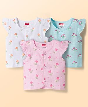 Babyhug 100% Cotton Muslin Woven Sleeveless Floral Printed Front Open Jhablas Pack Of 3- Multicolor