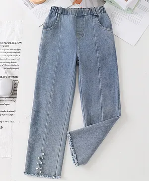 Mark & Mia Cotton Full Length Cut
                              N Sew Jeans Pearl Embellishment - Light
                              Blue
