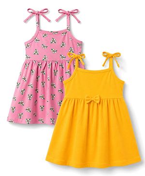 Babyhug Cotton Knit One Piece Dresses/Frocks with Shoulder Straps Floral Print Multi Color 0-3 Months