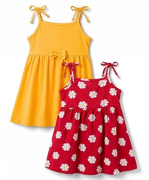 Babyhug Cotton Knit One Piece Dresses/Frocks with Shoulder Straps All Over Floral Prints Multi Color Newborn