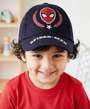 Pine Kids Marvel Cotton Woven  Summer Cap With Spider Man Print Navy Blue - Diameter 20 cm