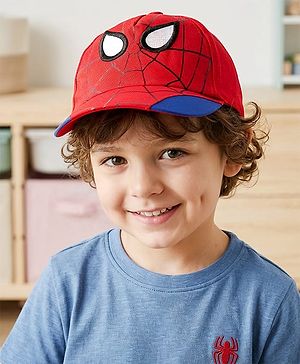 Pine Kids Marvel 100% Cotton Woven Summer Cap With Spider Man Graphics Red - Diameter 19 cm