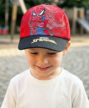 Pine Kids Marvel 100% Cotton Woven Summer Cap With Spider Man Graphics Red - Diameter 20 cm