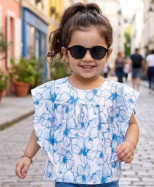 Babyhug Cotton Cambric Woven Half Sleeves Woven Floral Printed Top - Multicolour