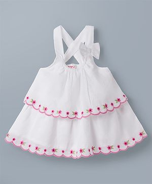 Babyhug Cotton Woven Sleeveless Top with Floral Embroidery & Bow Applique - Multicolor