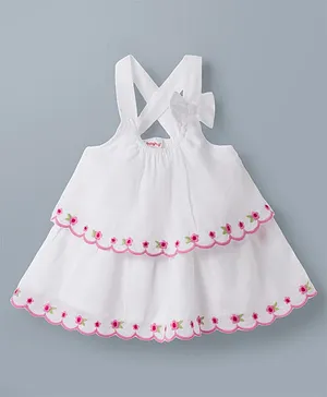 Babyhug Cotton Woven Sleeveless Top
                              with Floral Embroidery & Bow Applique
                              - Multicolor