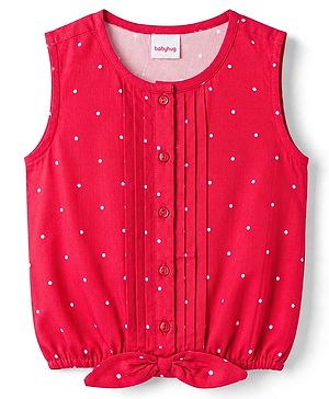 Babyhug 100% Cotton Woven Top Sleeveless with Knot Detailing & All Over Polka Dot Print Multi Color 6-9 Months