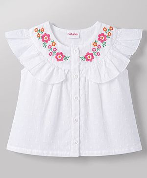 Babyhug 100% Cotton Woven Top with Embroidery Detailing, Frill Sleeves Multi Color 6-9 Months