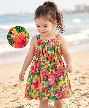 Babyhug Cotton Woven Sleeveless Frock With Floral Print - Multicolor