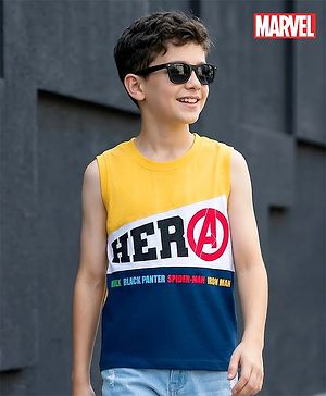 Pine Kids Marvel 100% Cotton Knit Sleeveless Cut N Sew Tank T-Shirt With Avengers Graphics - Multicolour