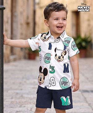 Babyhug Disney Single Jersey Knit Half Sleeves Shirt & Shorts Set with Mickey Mouse Graphic - Multicolor