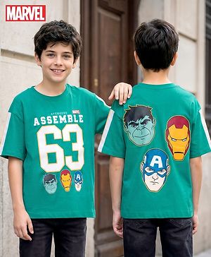 Pine Kids Marvel Single Jersey Knit Drop Shoulder Half Sleeves  Oversized T-Shirt with Front & Back Avengers Graphic - Mint