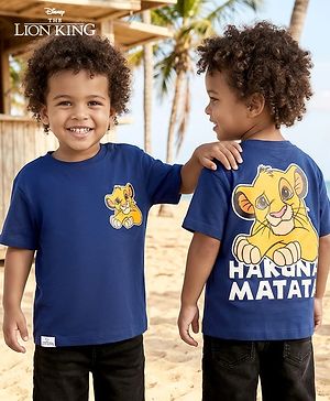 Babyhug Disney Single Jersey Knit Half Sleeves Oversize T-Shirt with Front & Back Lion King Graphic - Navy Blue