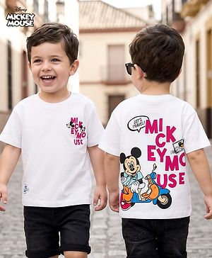 Babyhug Disney Single Jersey Knit Half Sleeves Oversized T-Shirt with Front & Back Mickey Mouse Graphic - White