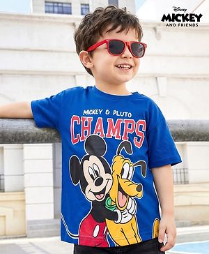 Babyhug Disney 100% Cotton Knit Half Sleeves Oversize T-Shirt With Mickey Mouse Graphic - Navy Blue