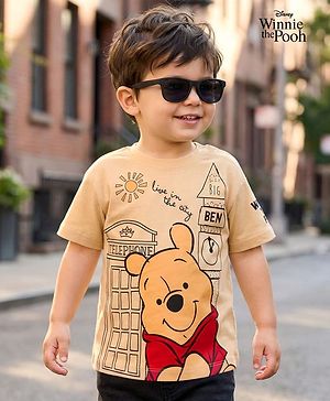 Babyhug Disney 100% Cotton Knit Half Sleeves Oversize T-Shirt With Winnie the Pooh Graphic - Yellow