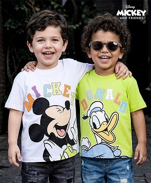 Babyhug Disney 100% Cotton Knit Half Sleeves Oversize T-Shirts With Mickey & Friends Graphic Pack of 2 - Multicolour