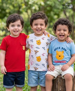 Babyhug Disney Single Jersey Knit Half Sleeves T-Shirts With Winnie & Friends Graphics Pack of 3 - Multicolor