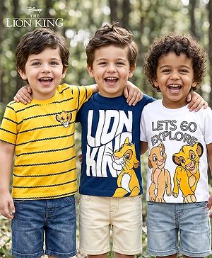 Babyhug Disney 100% Cotton Knit Half Sleeve T-Shirts With Simba & Friends Graphic Pack of 3 - Multicolour