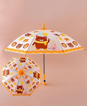 Babyhug Free Size Umbrella with Teddy Bear Print - Yellow