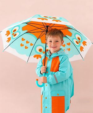 Babyhug Free Size Umbrella with Owl Print - Sea Green