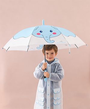 Babyhug Free Size Umbrella with Elephant Print - Light Blue