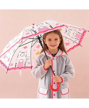 Babyhug Free Size Umbrella with Kitty Print - Fuchsia