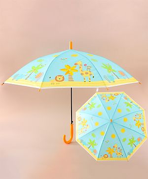 Babyhug Kids Umbrella With Jungle Safari Theme - Yellow & Blue