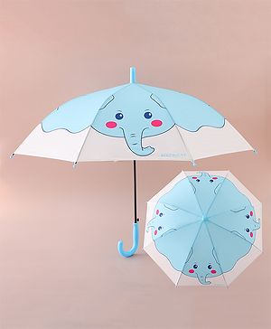 Babyhug Free Size Umbrella with Elephant Print - Blue & White