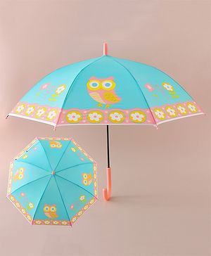 Babyhug Free Size Umbrella with Owl Print -Sea Green