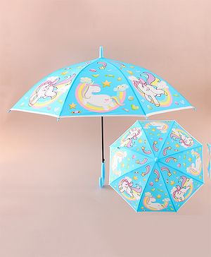 Babyhug Free Size Umbrella with Unicorn Print - Light Blue