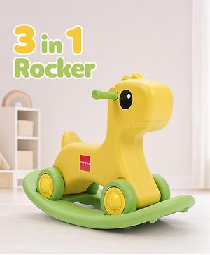 Babyhug 3 in 1 Pony Rocker Combo - Manual Push on Ride On - Yellow & Green| Toy for 1 to 3 Year Kids| Balancing Board| Easy Assemble Indoor & Outdoor Play| BIS Certified| Activity Gifting Option