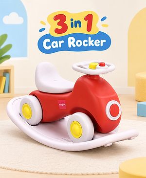 Babyhug 3 in 1 Car Rocker Combo - Push on Ride On - Red & Purple| Toy for 1-3 Years Kid| Balancing Board| Easy Assembly| Indoor & Outdoor Play| BIS Certified| Activity Gifting| Chu-chu Horn
