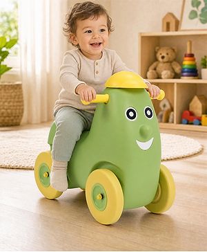 Babyhug Humpty Dumpty Manul Push Ride-On - Yellow & Green| Toy for 1 to 3 Year Kids| Foot-to-Floor Operation| Indoor & Outdoor Play| BIS Certified| Activity Gifting Option