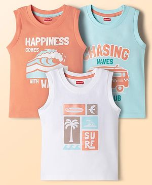Babyhug Cotton Knit T-Shirts Sleeveless with Graphic Print Pack of 3 Multi Color 6-9 Months