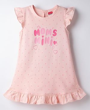 Babyhug Cotton Knit Half Sleeves Polka Dots & Hearts Printed Nighty - Peach