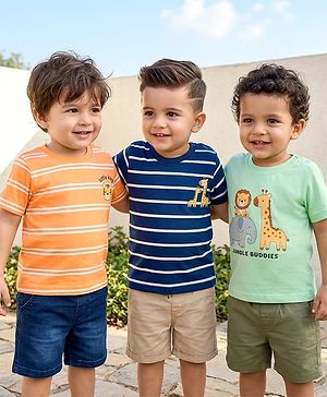 Babyhug Cotton Knit Half Sleeves T-Shirts With Animal Print Pack of 3 - Multicolor