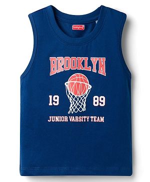 Babyhug Cotton Knit Sleeveless Tank T-Shirt With Basketball Print - Multicolor