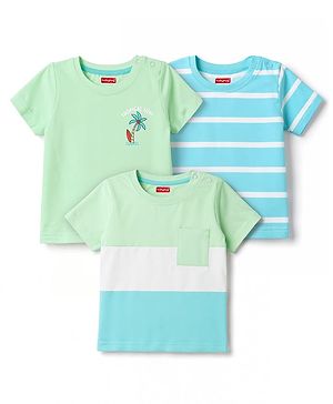 Babyhug 100% Cotton Knit T-Shirts Half Sleeves with Graphics Light/Sky Blue 6-9 Months Pack of 3