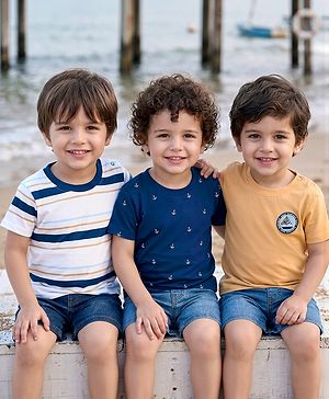 Babyhug Cotton Knit Half Sleeves Round Neck Graphic & Striped T-Shirts Pack of 3 Multi Color 6-9 Months